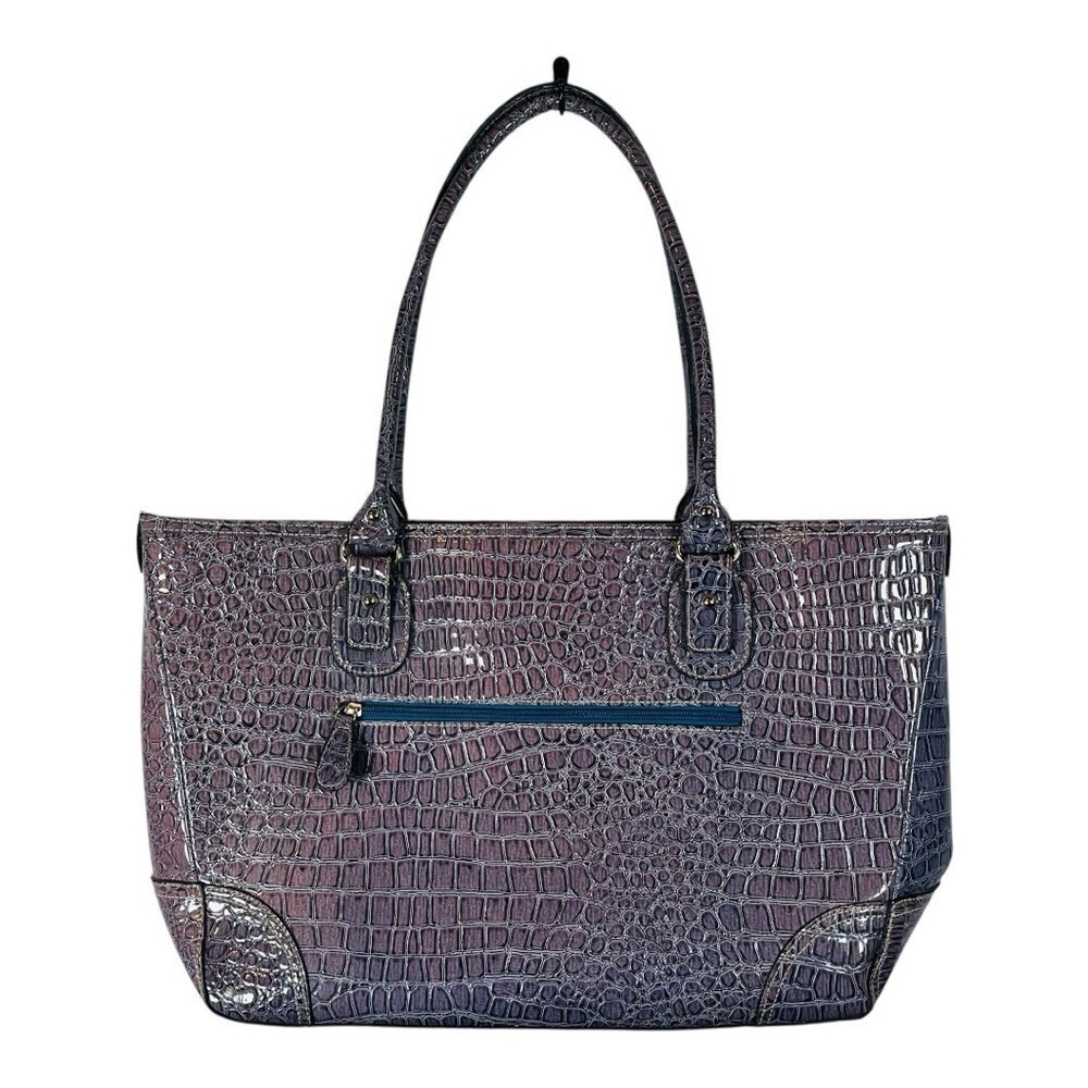 Attention Tote Bag Womens Large Purple Croc Embossed Laptop Work Professional